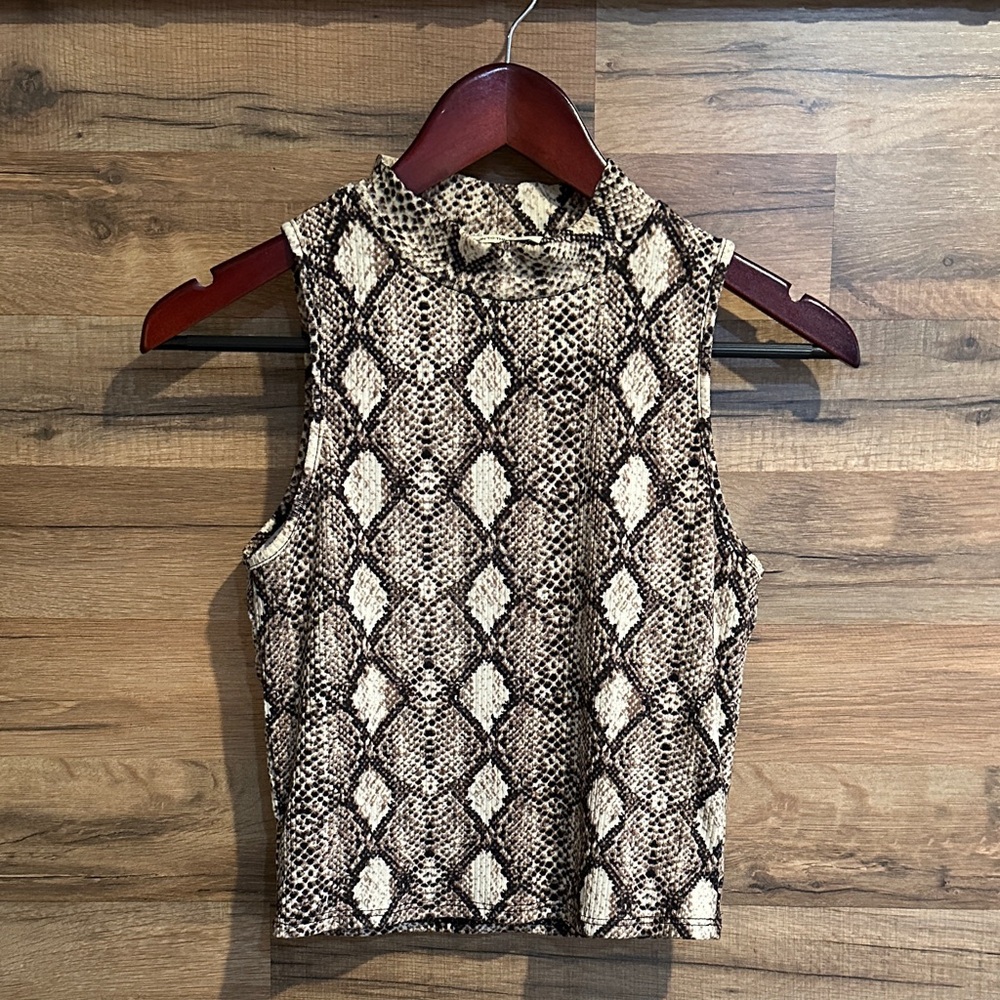Caution To The Wind Brown Snake Print Top